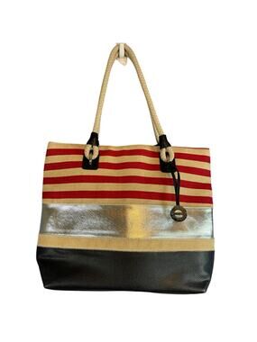 Nine West Nautical Large Capacity Summer Tote Beach Bag Colorblock NWOT